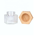 70ml hexagon glass food storage canister jars container with wooden lids